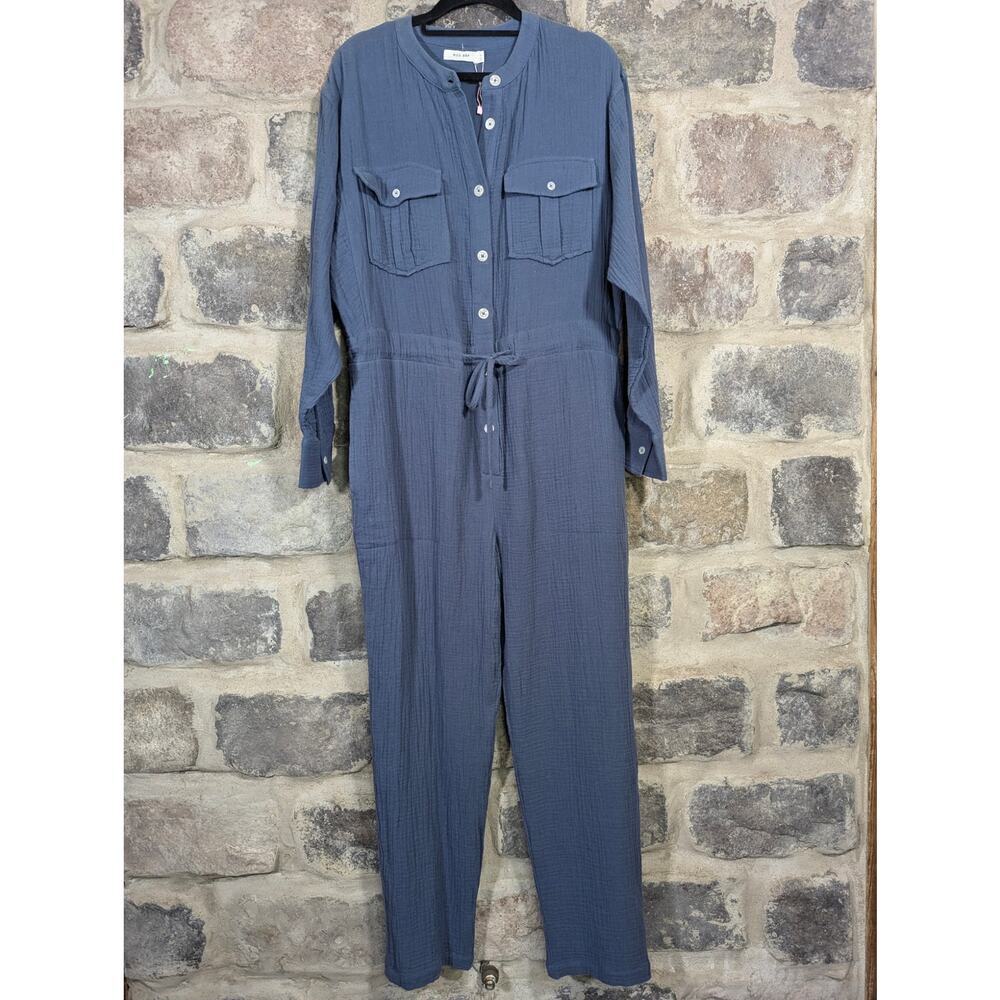Mod Ref Jumpsuit Woman's Small Blue‎ The Trevor Cotton Relaxed Fit Coastal
